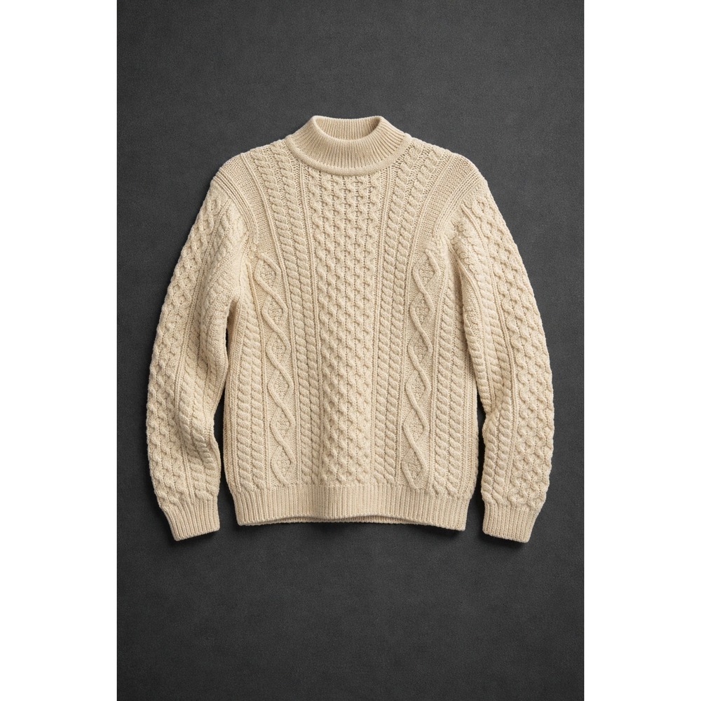 Vintage Aran Fisherman Sweater Chunky Cable Knit 100% Wool Heritage Natural L‎